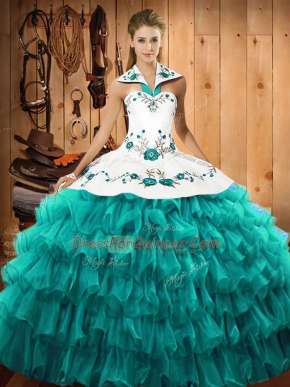 Floor Length Ball Gowns Sleeveless Turquoise 15th Birthday Dress Lace Up