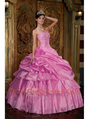 New Styles In Pink Ball Gown Strapless With Organza Beading Quinceanera Dress