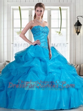 2014 Brand New Baby Blue Quinceanera Dresses with Beading and Pick-ups