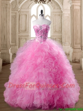 Affordable Rose Pink Quinceanera Dress with Beading and Ruffles for Spring