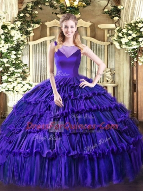 Gorgeous Purple Side Zipper Sweetheart Beading and Ruffled Layers Quinceanera Dresses Organza Sleeveless