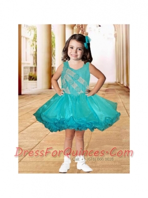 Appliques and Ruffles Mini-length A-Line Square Popular Little Girl Dress in Turquoise