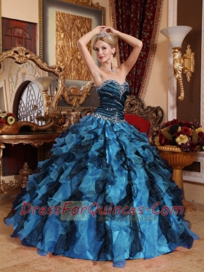 Blue and Black Sweetheart Beading and Ruffles Elegant  Quinceanera Dress