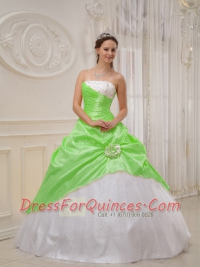 Pretty Spring Green and White Strapless  Beading Quinceanera Dress