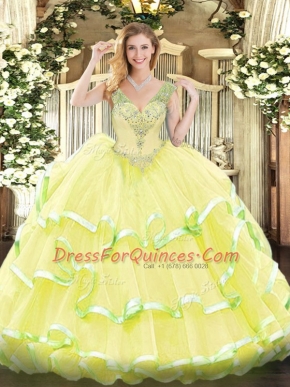 Comfortable Sleeveless Lace Up Floor Length Beading and Ruffled Layers Ball Gown Prom Dress