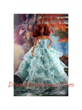 Lace Over Skirt and Light Blue Gown For Barbie Doll
