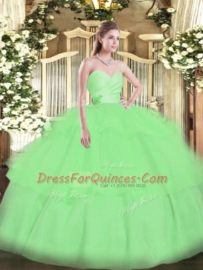 Sleeveless Lace Up Floor Length Beading and Ruffled Layers Sweet 16 Dresses