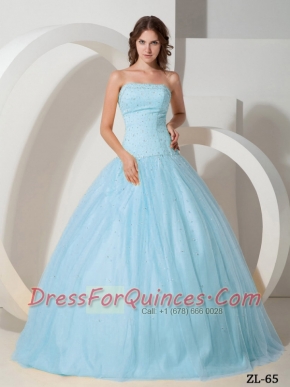 2014 Popular Ball Gown Light Blue Strapless Floor-length Cheap Quinceanera Dresses