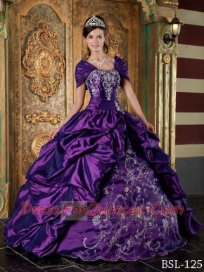Ball Gown Strapless Taffeta Eggplant Purple Embroidery  2014 Spring Quiceanera Dresses