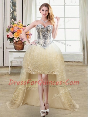 Fantastic Champagne Sweetheart Neckline Beading and Lace and Sequins Evening Dress Sleeveless Lace Up