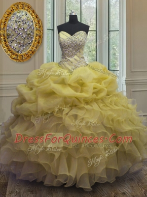 Pick Ups Floor Length Ball Gowns Sleeveless Yellow Sweet 16 Dresses Lace Up
