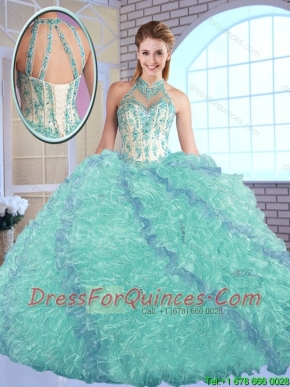 2016 Elegant High Neck Quinceanera Dresses with Appliques and Ruffles