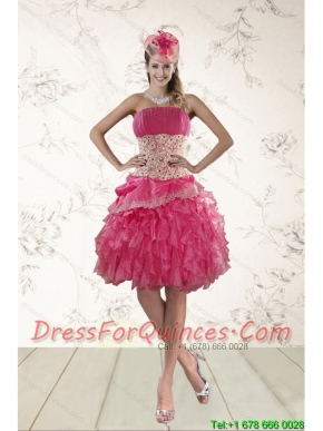 2015 Strapless Christmas Party Dresses with Appliques and Ruffles
