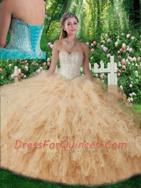 2015 New Styles Sweetheart Beading Quinceanera Gowns in Champagne