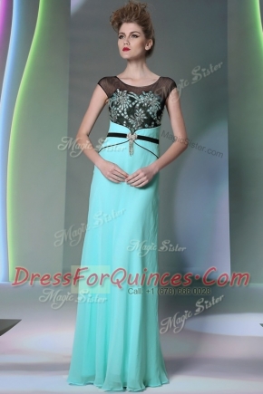 Charming Scoop Teal Zipper Prom Dresses Appliques Sleeveless Floor Length