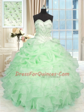 Sweetheart Sleeveless Organza Quinceanera Gowns Beading and Ruffles Lace Up