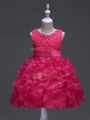 Best Ball Gowns Little Girls Pageant Dress Wholesale Hot Pink Scoop Organza Sleeveless Knee Length Lace Up