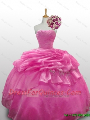 2015 Romantic Sweetheart Rose Pink Quinceanera Dresses with Paillette