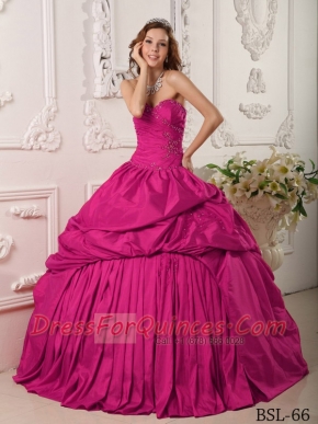 Exclusive Ball Gown Sweetheart With Beading Taffeta Hot Pink For Sweet 16 Dresses