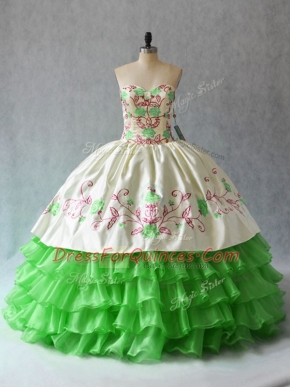 Super Ball Gowns Embroidery and Ruffled Layers Ball Gown Prom Dress Lace Up Organza Sleeveless Floor Length