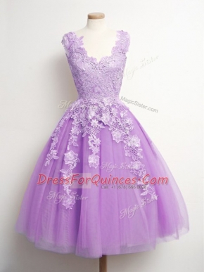 Charming Knee Length A-line Sleeveless Lilac Quinceanera Court of Honor Dress Lace Up
