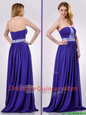 Empire Strapless Beaded Purple Long Prom Dress for Evening