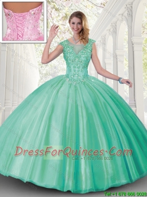 Discount Ball Gown Scoop Sweet 16 Dresses with Cap Sleeves