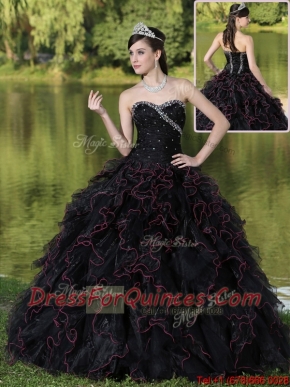 Discount Ruffles Layered and Beading Quinceanera Gowns in Black