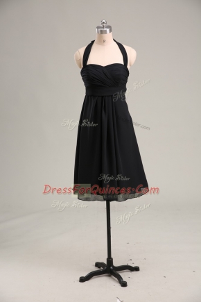 Charming Black Prom Dresses Prom and Party with Ruching Halter Top Sleeveless Zipper