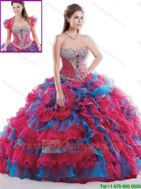 Beautiful Brush Train Beaded Quinceanera Dresses in Multi Color