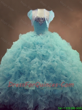 Beautiful Beaded and Ruffles Quinceanera Gowns in Light Blue
