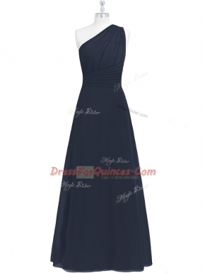 Floor Length Side Zipper Prom Dress Black for Prom and Party with Ruching