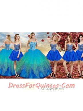 Wonderfu Rainbow Quinceanera Dress and New Arrivals Blue Dama Dress with Beading