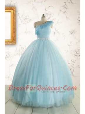 Romantic One Shoulder Light Blue Quinceanera Dress for 2015