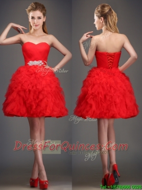 Perfect Really Puffy Red Prom Dresses with Beading and Ruffles