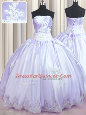 Lavender Sleeveless Floor Length Beading and Appliques Lace Up Sweet 16 Dress