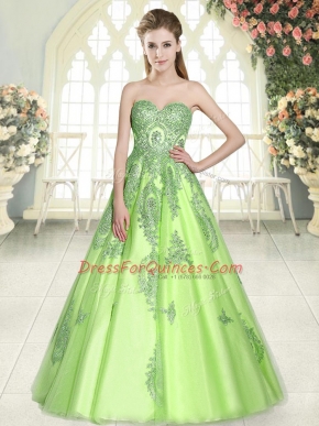Cheap Tulle Lace Up Prom Evening Gown Sleeveless Floor Length Appliques