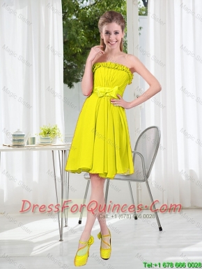 A Line Strapless Bowknot Custom Made Dama Dresses for Party