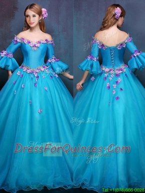 Elegant Off the Shoulder Three Fourth Length Sleeves Quinceanera Dress with Appliques