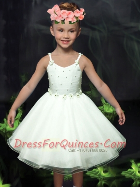 Beautiful A-Line Straps Tea-length White Flower Girl Dress with Bowknot