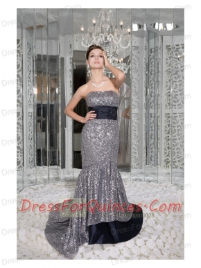 Prom / Evening Dress Beautiful Mermaid Strapless Brush Train Sequin and Taffeta Sash