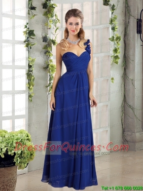 2015 Empire Ruching One Shoulder Prom Dress in Royal Blue