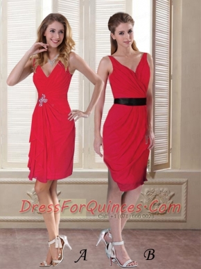 2015 V Neck Sleeveless Mini Length Stylish Dama Dresses