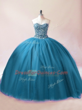 Tulle Sleeveless Floor Length Ball Gown Prom Dress and Beading