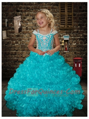 Aqua Blue Ball Gown Straps Beading Pretty Little Gril Pageant Dress
