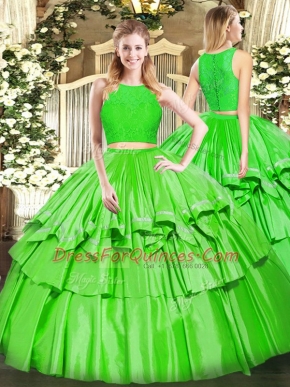 Eye-catching Green Quinceanera Gowns Military Ball and Sweet 16 and Quinceanera with Ruffled Layers Scoop Sleeveless Zipper