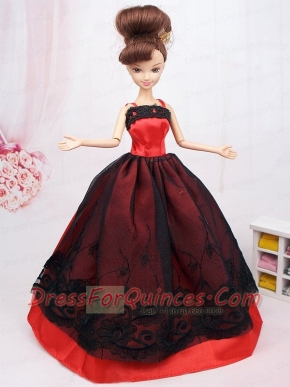 New Beautiful Black and Red Handmade Party Clothes Fashion Dress For Noble Barbie