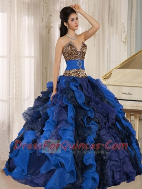 Wholesale Multi-color 2013 Quinceanera Dress V-neck Ruffles With Leopard and Beading