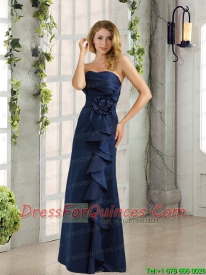 Sweetheart Ruching and Hand Made Flowers Prom Dresses in Navy Blue
