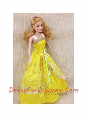 Elegant Party Dress with Yellow Taffeta Made to Fit the Barbie Doll